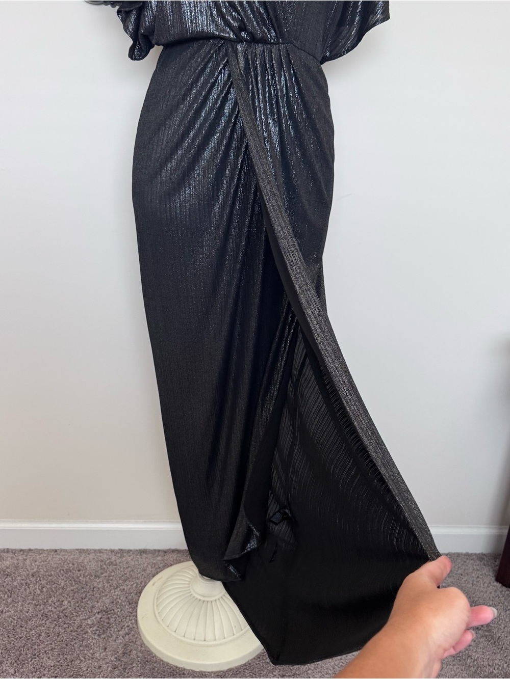ASOS Dark Silver Black Metallic Wrap Kimono Maxi Dress - Picture 5 of 11